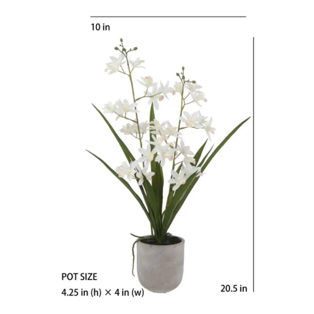 Faux Orchid Vanda Arrangement, Potted, White, 20.5 in