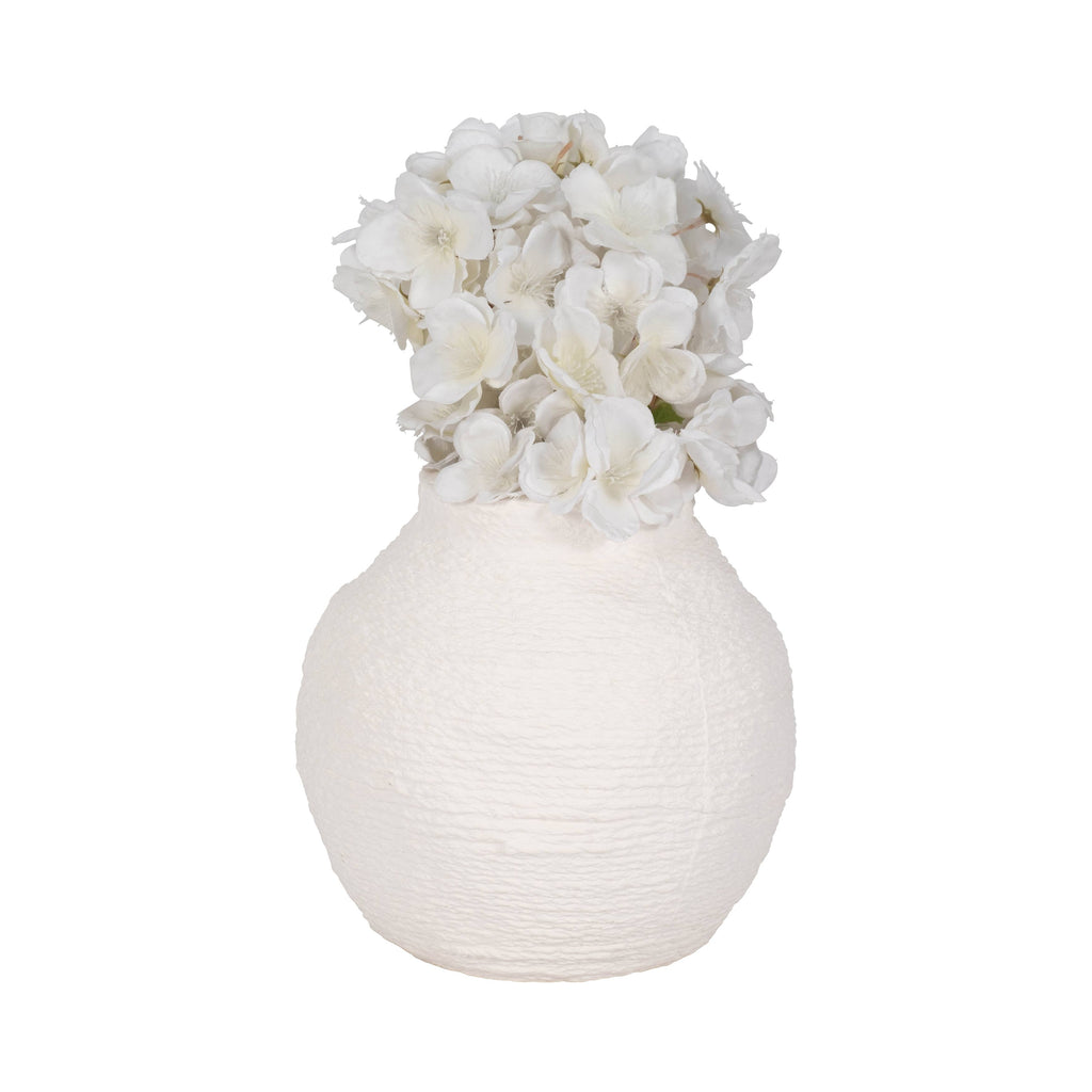 Decorative Vase - White Ceramic Woven Textured Coastal, 7 in