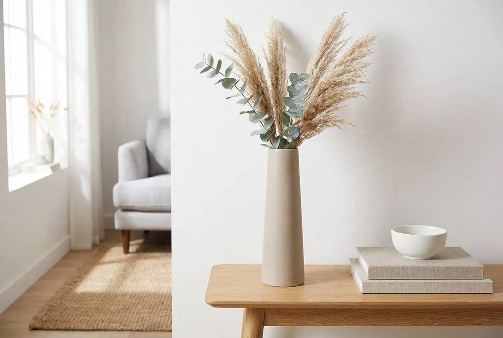 13.5” Textured Ceramic Tall Vase – Modern Minimalist Decor