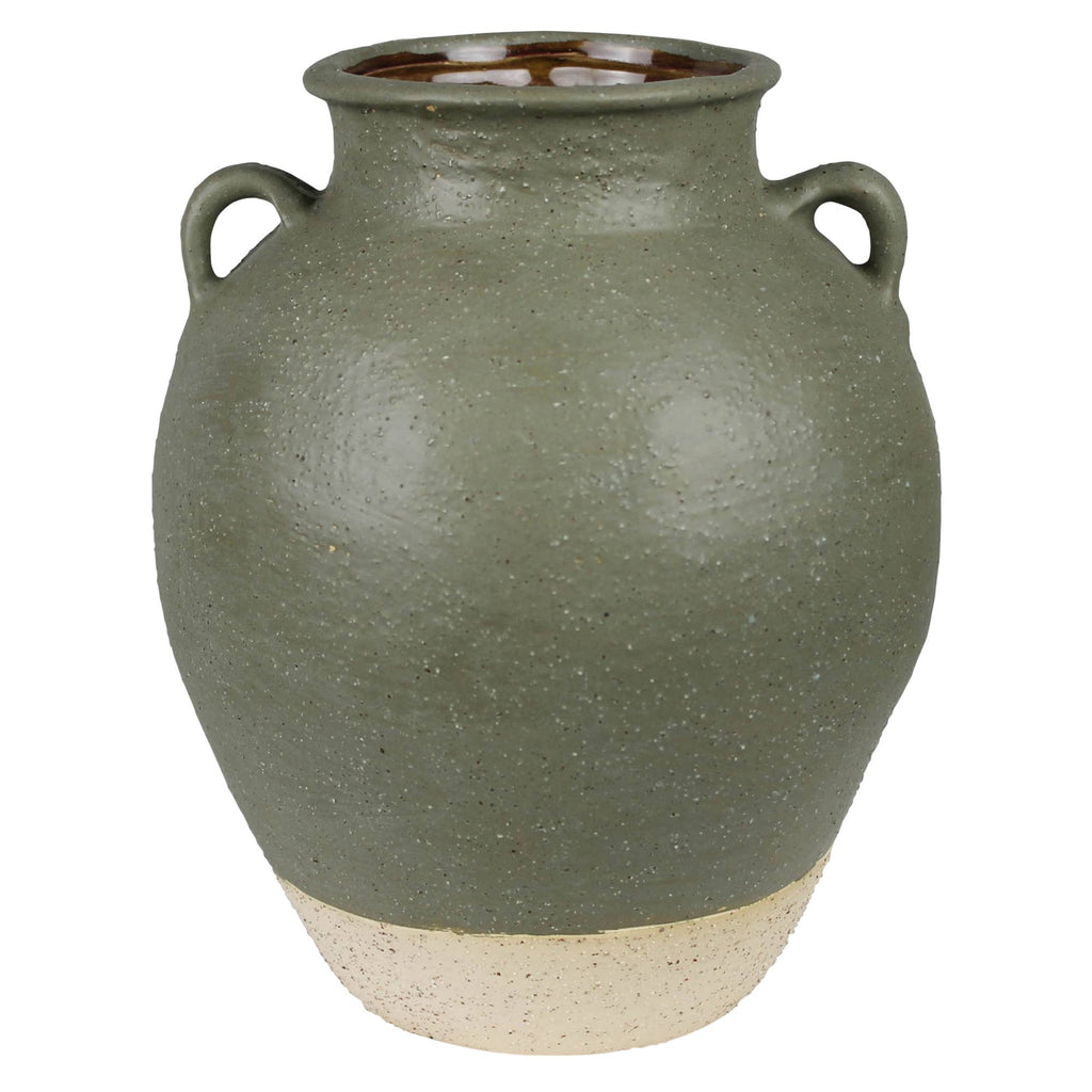 Umbria Pot with Small Handles, Ceramic, Green - Sm