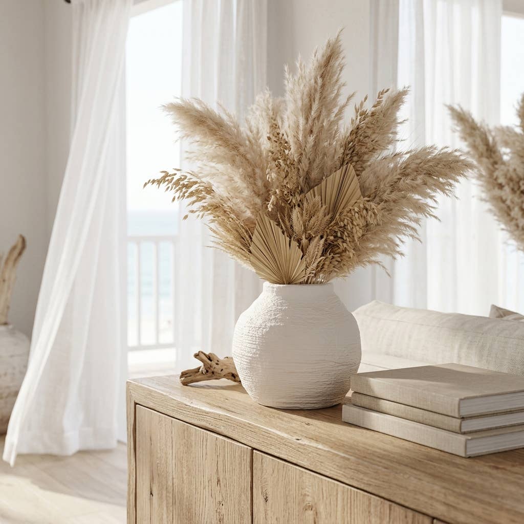 Decorative Vase - White Ceramic Woven Textured Coastal, 7 in