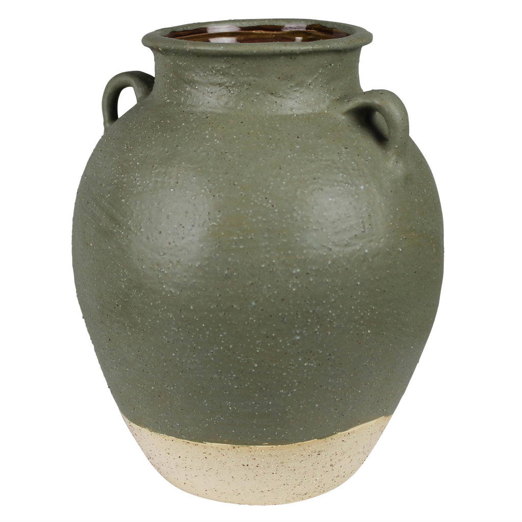 Umbria Pot with Small Handles, Ceramic, Green - Sm