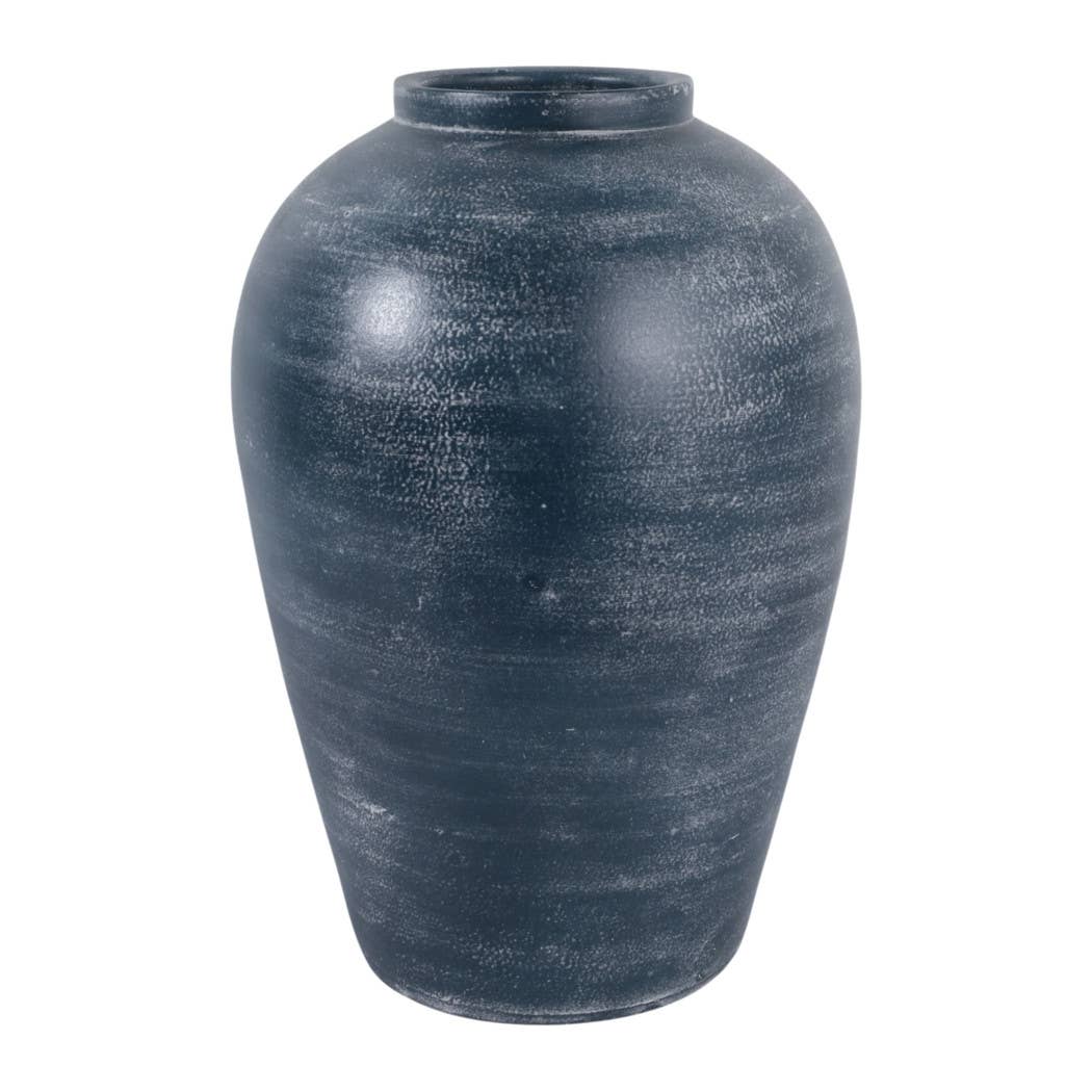 Decorative Vase - Blue Terracotta Distressed Finish, 15 in.