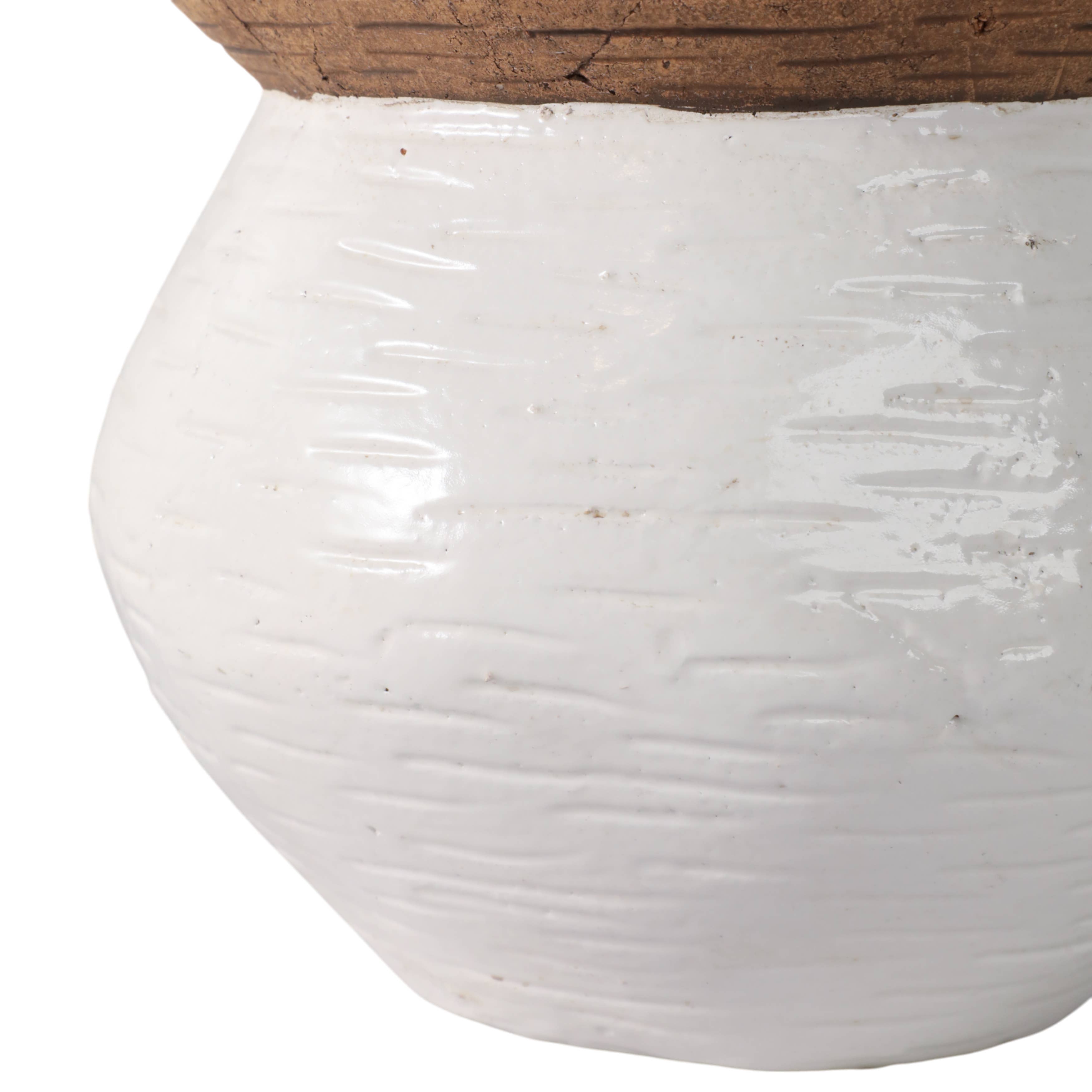 Plant Pot - White/Tan Ceramic Round Tapered Textured, 8 in.