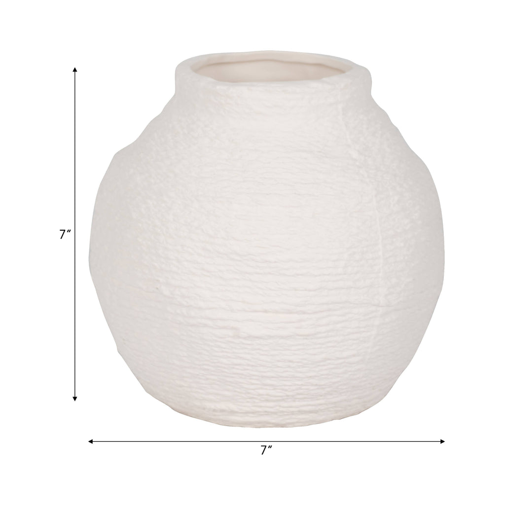 Decorative Vase - White Ceramic Woven Textured Coastal, 7 in