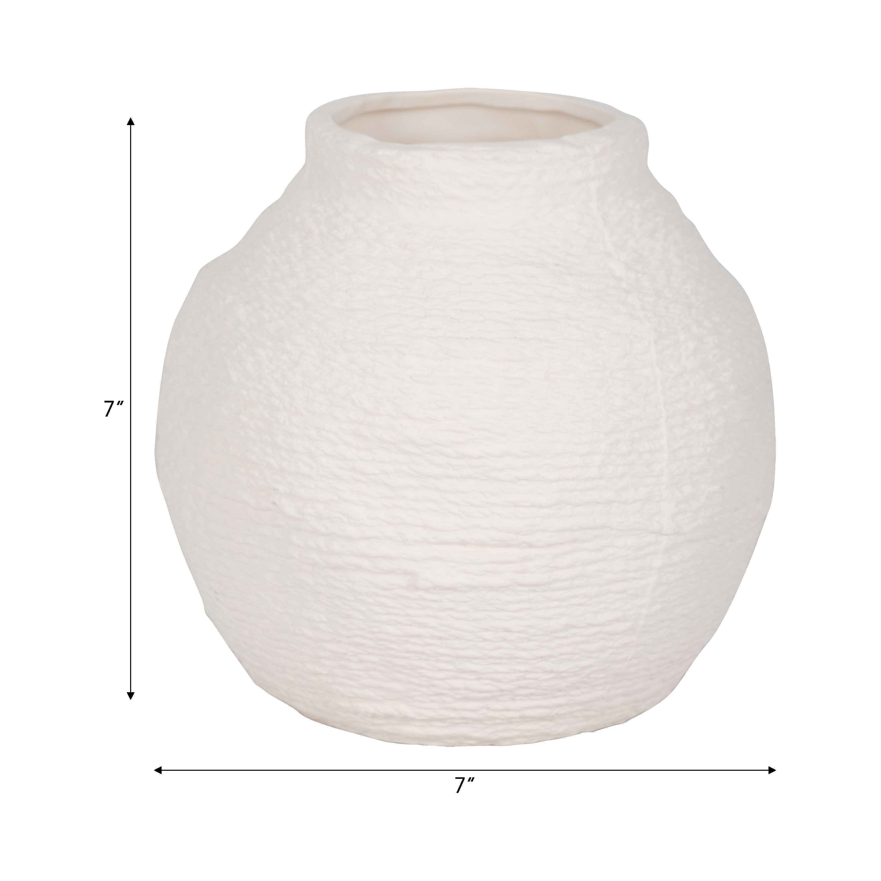 Decorative Vase - White Ceramic Woven Textured Coastal, 7 in