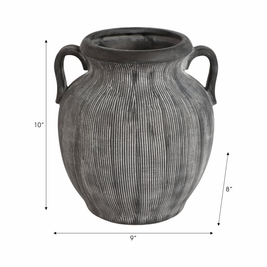 Decorative Vase - Black Ceramic Ribbed Weathered Handle,10in