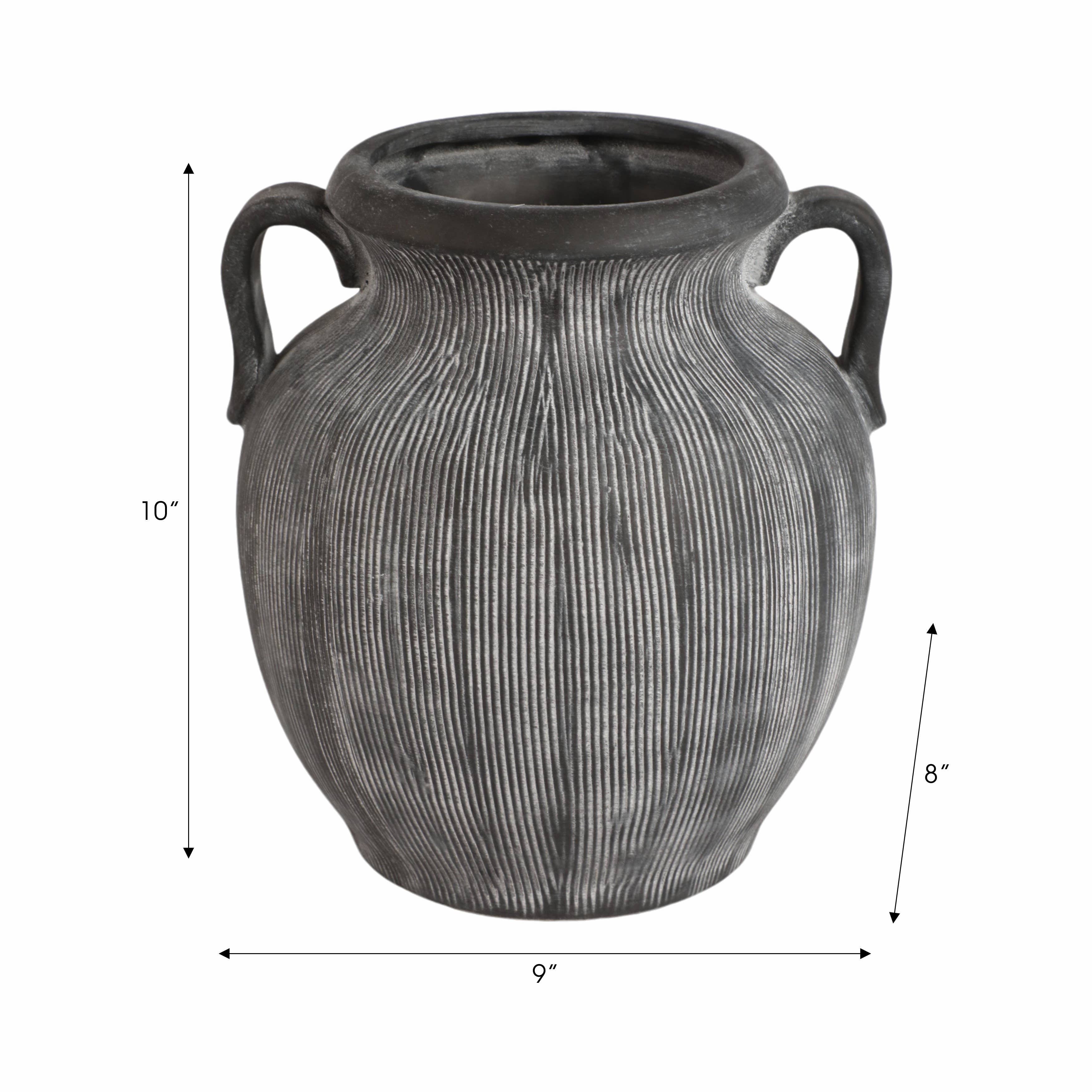 Decorative Vase - Black Ceramic Ribbed Weathered Handle,10in