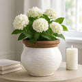 Plant Pot - White/Tan Ceramic Round Tapered Textured, 8 in.