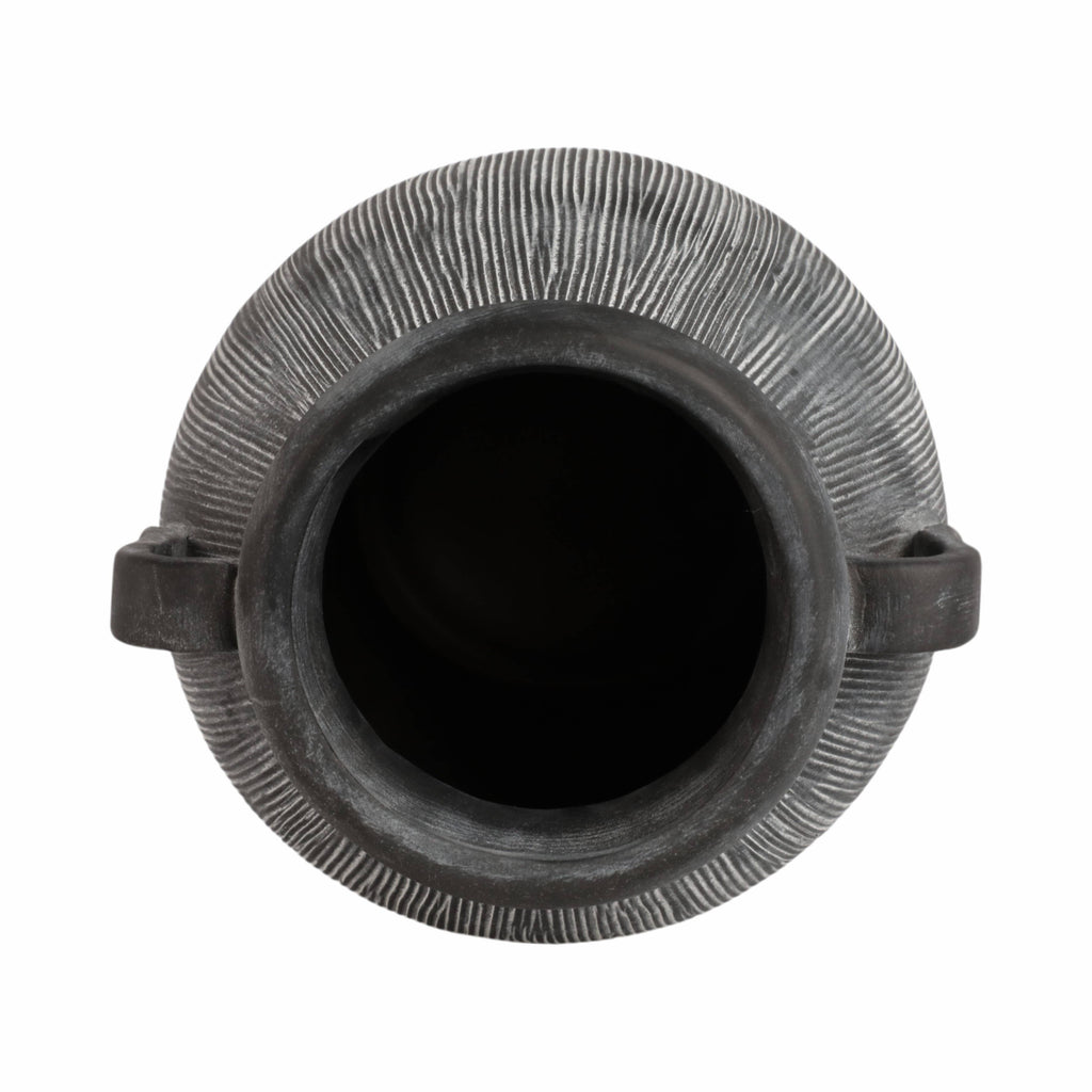 Decorative Vase - Black Ceramic Ribbed Weathered Handle,10in