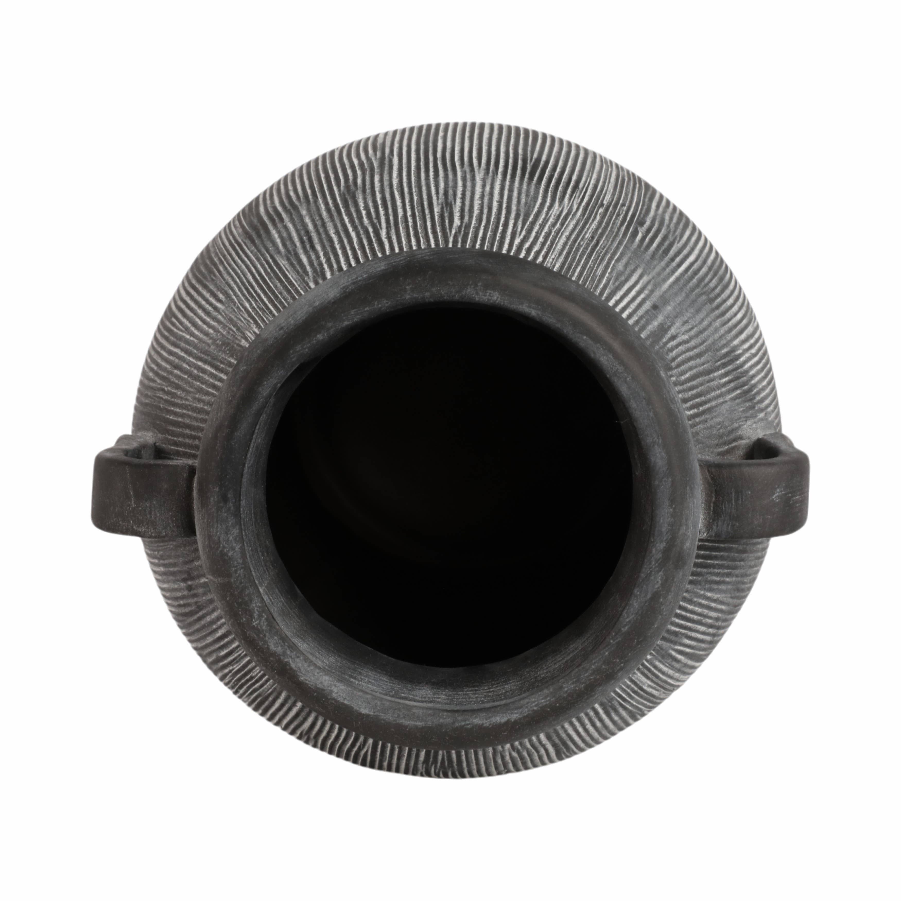 Decorative Vase - Black Ceramic Ribbed Weathered Handle,10in
