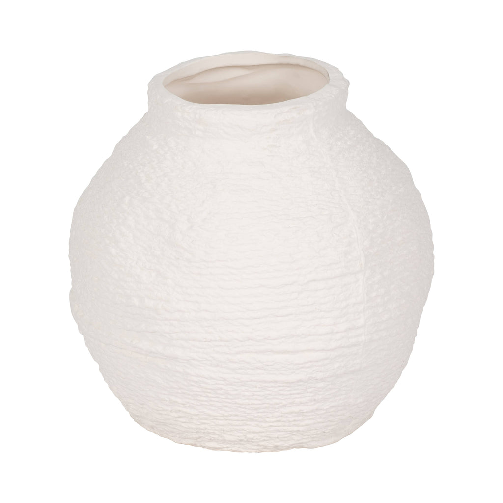 Decorative Vase - White Ceramic Woven Textured Coastal, 7 in
