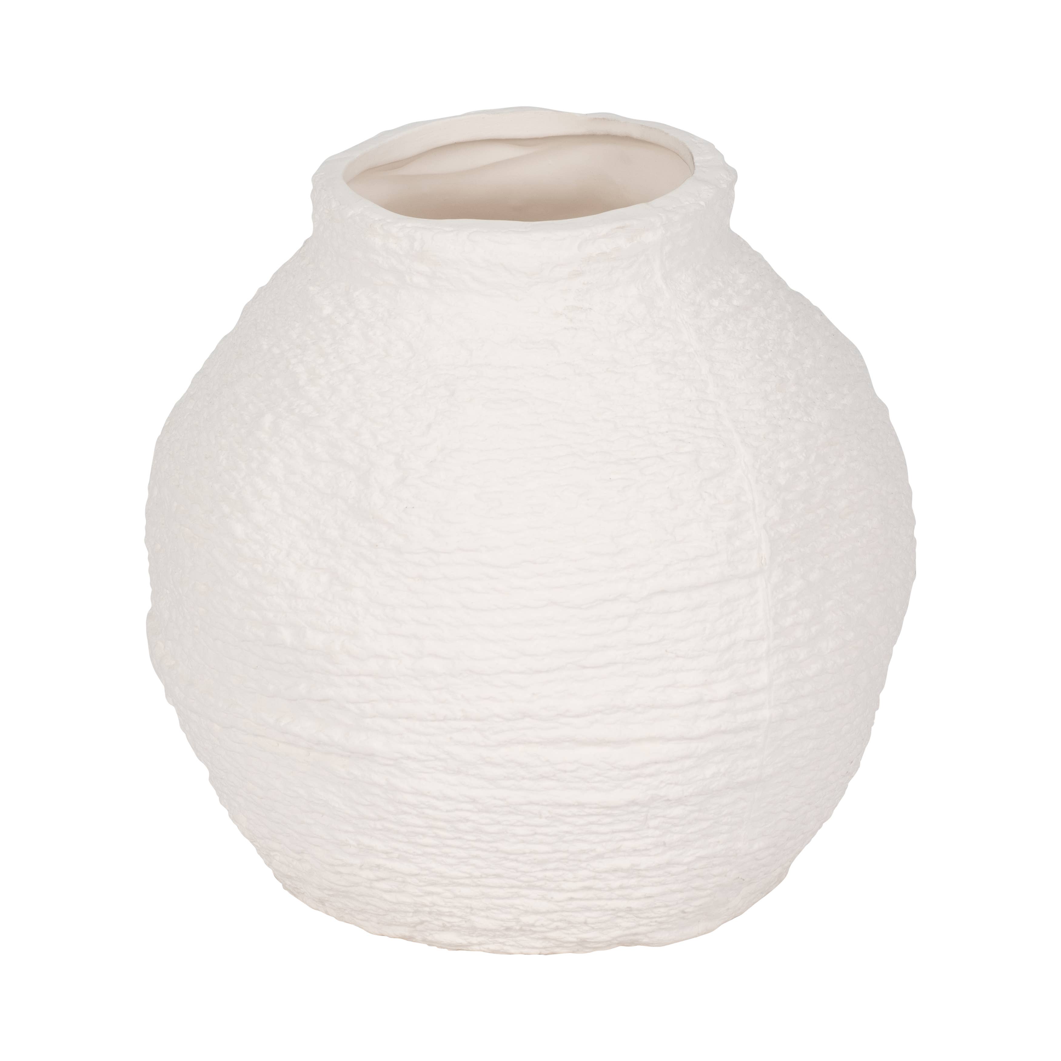 Decorative Vase - White Ceramic Woven Textured Coastal, 7 in