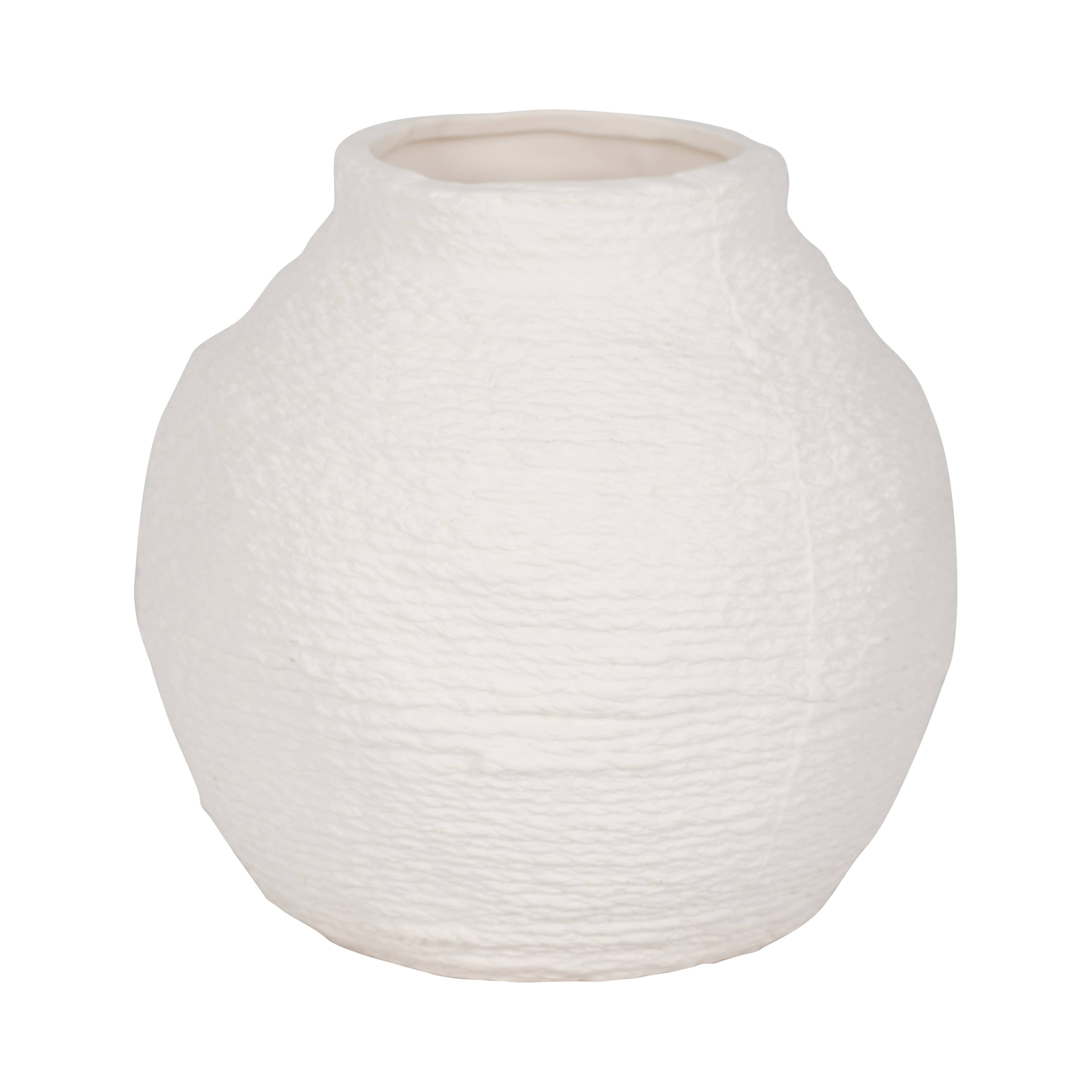 Decorative Vase - White Ceramic Woven Textured Coastal, 7 in